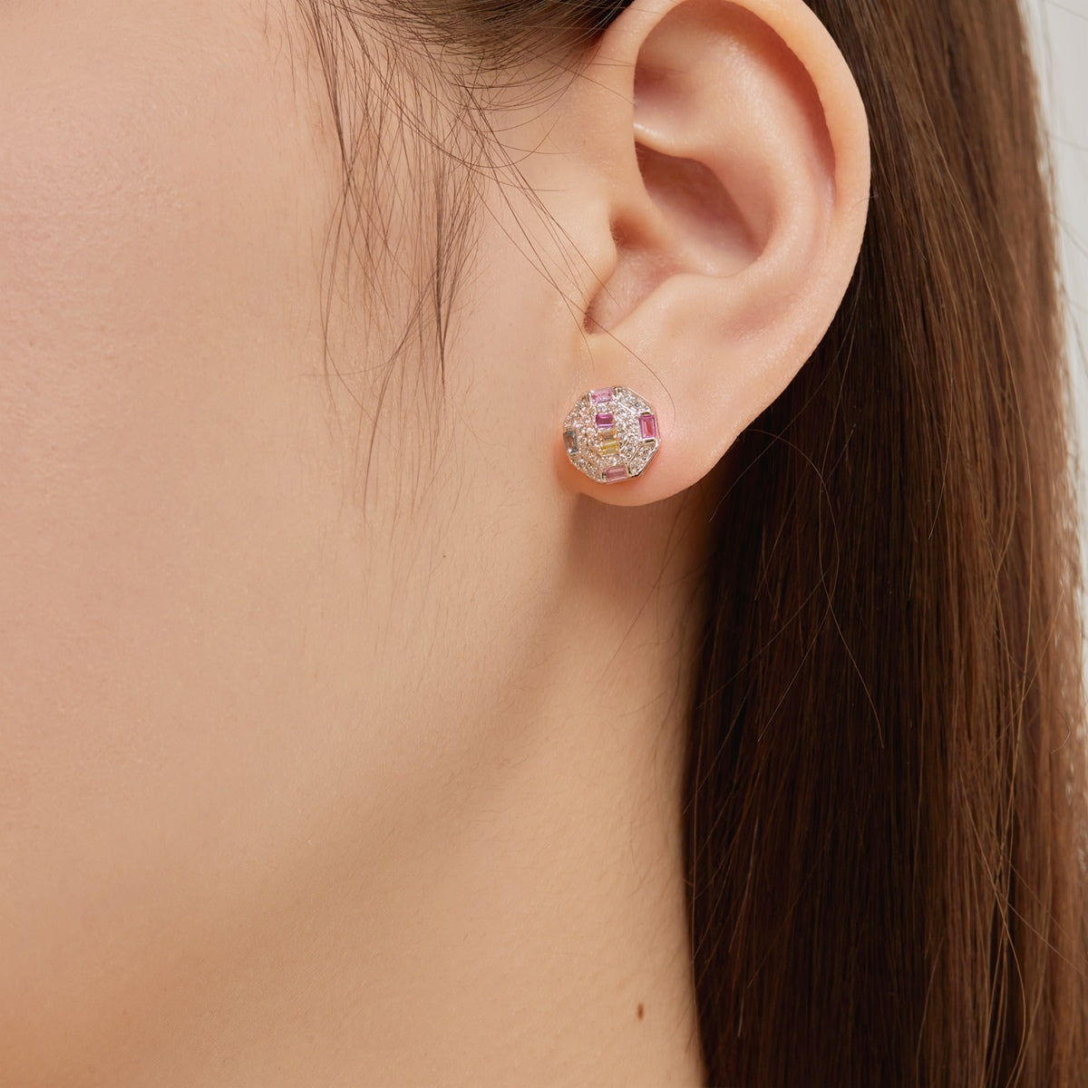 [Solara Jewelry]Ornate Colorful Octagon Shape Daily Earrings