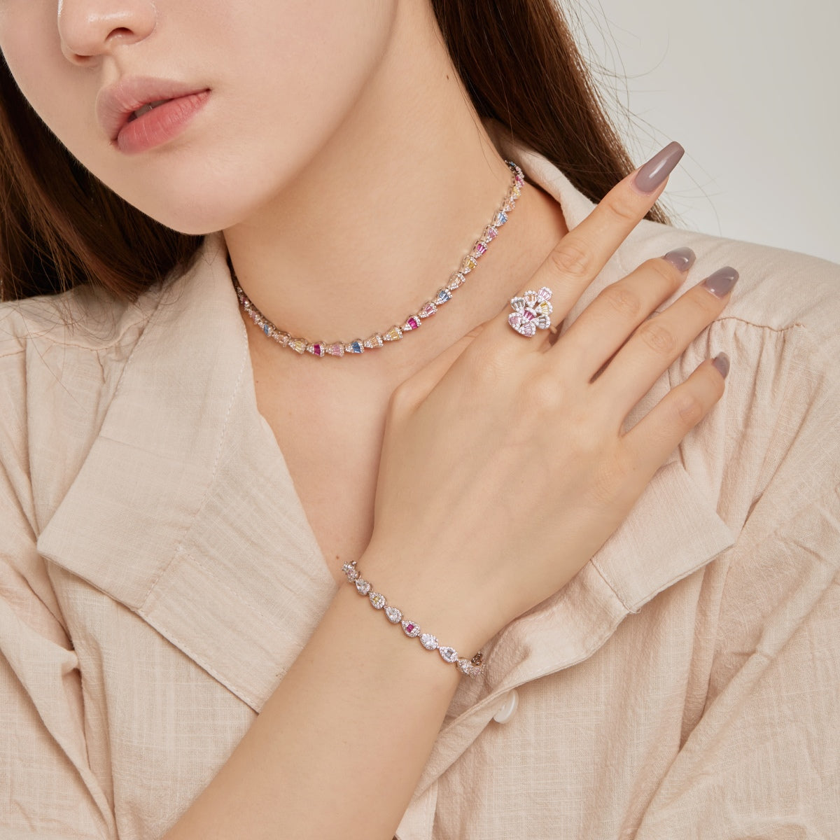 [Solara Jewelry]Radiant Colorful Rainbow Necklace
