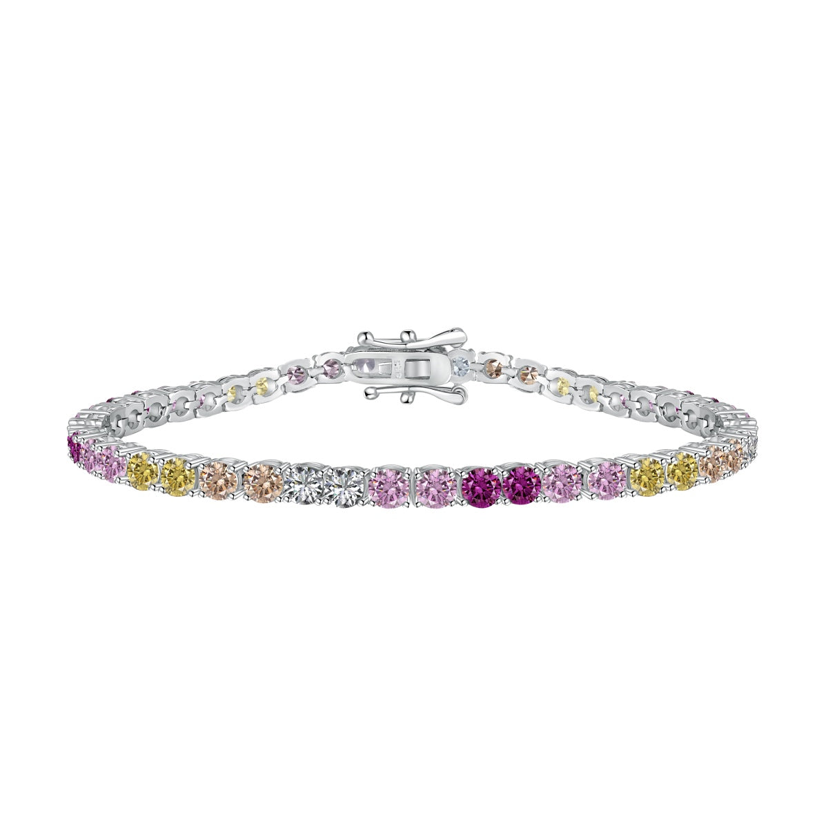 [Solara Jewelry]Radiant Colorful Round Cut Tennis Bracelet