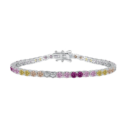 [Solara Jewelry]Radiant Colorful Round Cut Tennis Bracelet