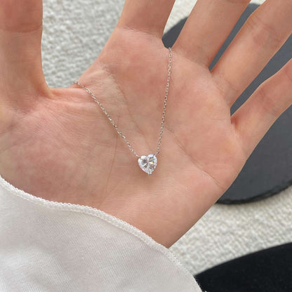 [Solara Jewelry]Heart Shape Main Stone Pendant Collarbone Necklace