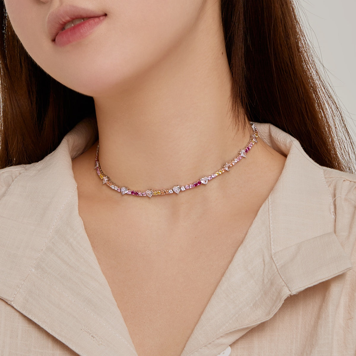 [Solara Jewelry]Delicate Colorful Rainbow Tennis Chain