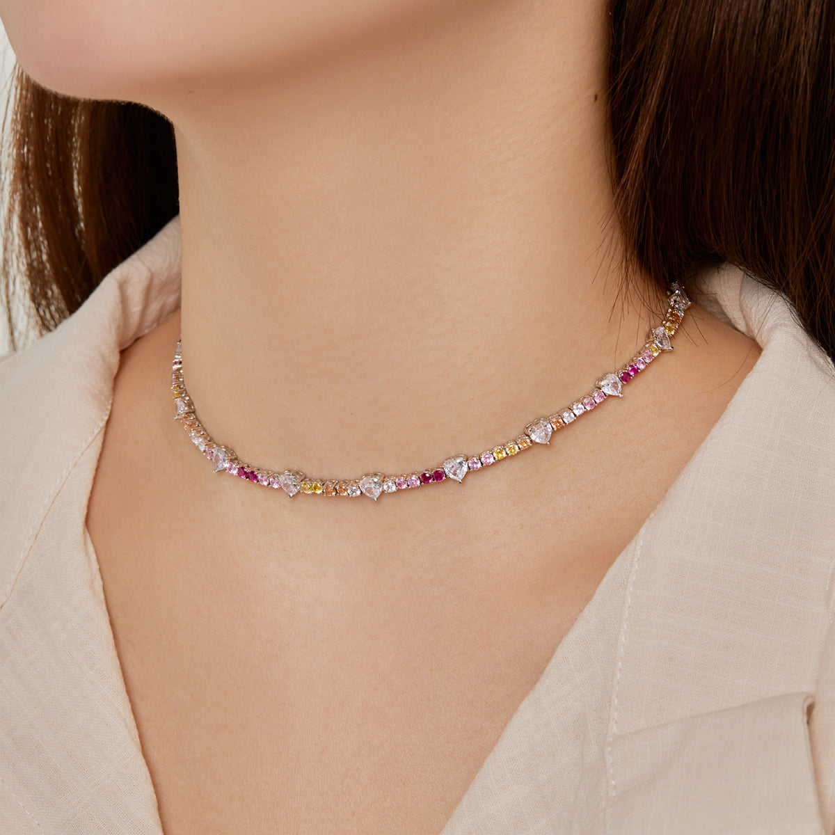 [Solara Jewelry]Delicate Colorful Rainbow Tennis Chain