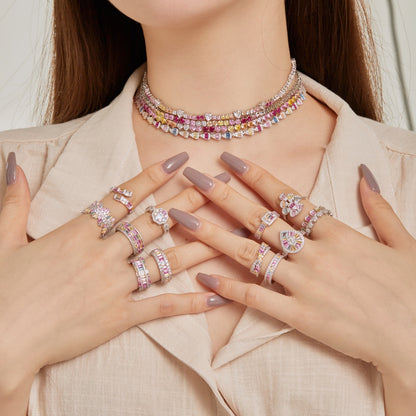 [Solara Jewelry]Sparkling Colorful Full Heart Tennis Necklace