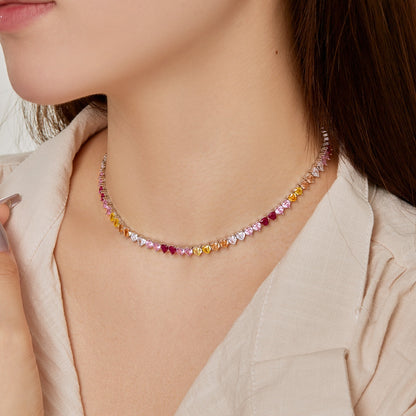 [Solara Jewelry]Sparkling Colorful Full Heart Tennis Necklace