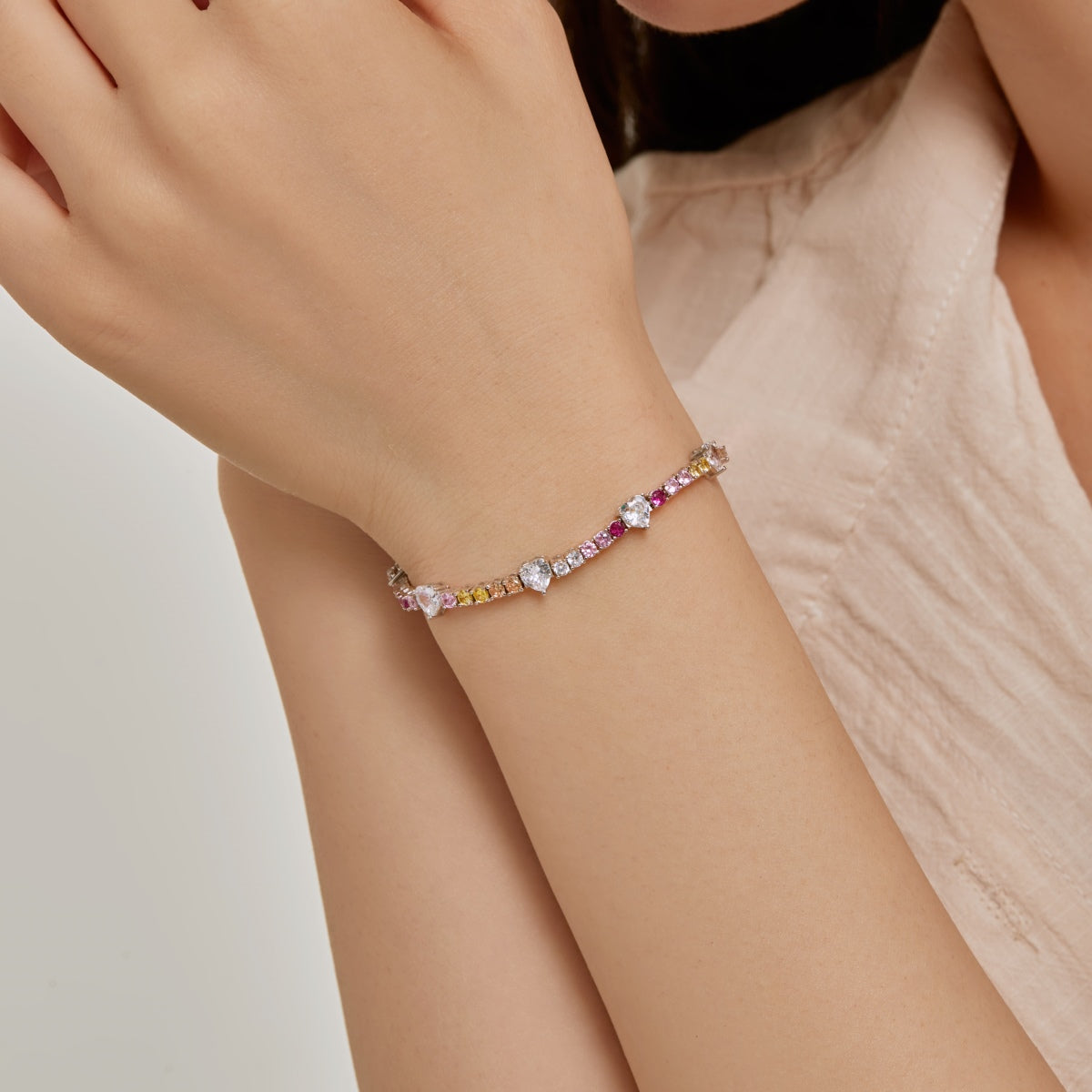 [Solara Jewelry]Romantic Heart Shape Round Cut Lover Bracelet