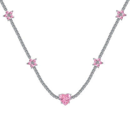 [Solara Jewelry]Dazzling Pink Heart Flower Necklace