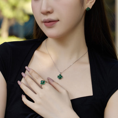 [Solara Jewelry]Heart-Shaped Four-Leaf Clover Bead Necklace