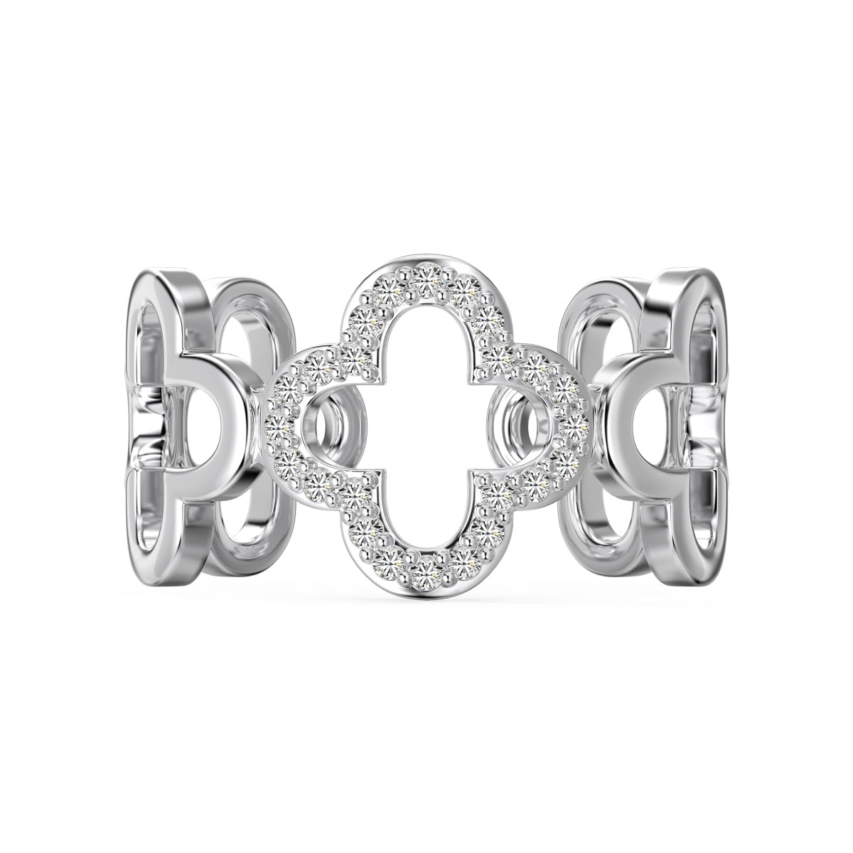 [Solara Jewelry]Hollow Design Four-Leaf Clover Flower Shape Ring