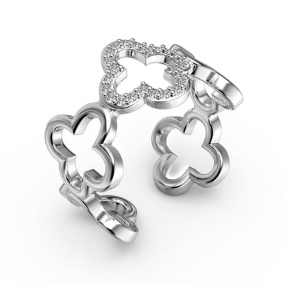 [Solara Jewelry]Hollow Design Four-Leaf Clover Flower Shape Ring
