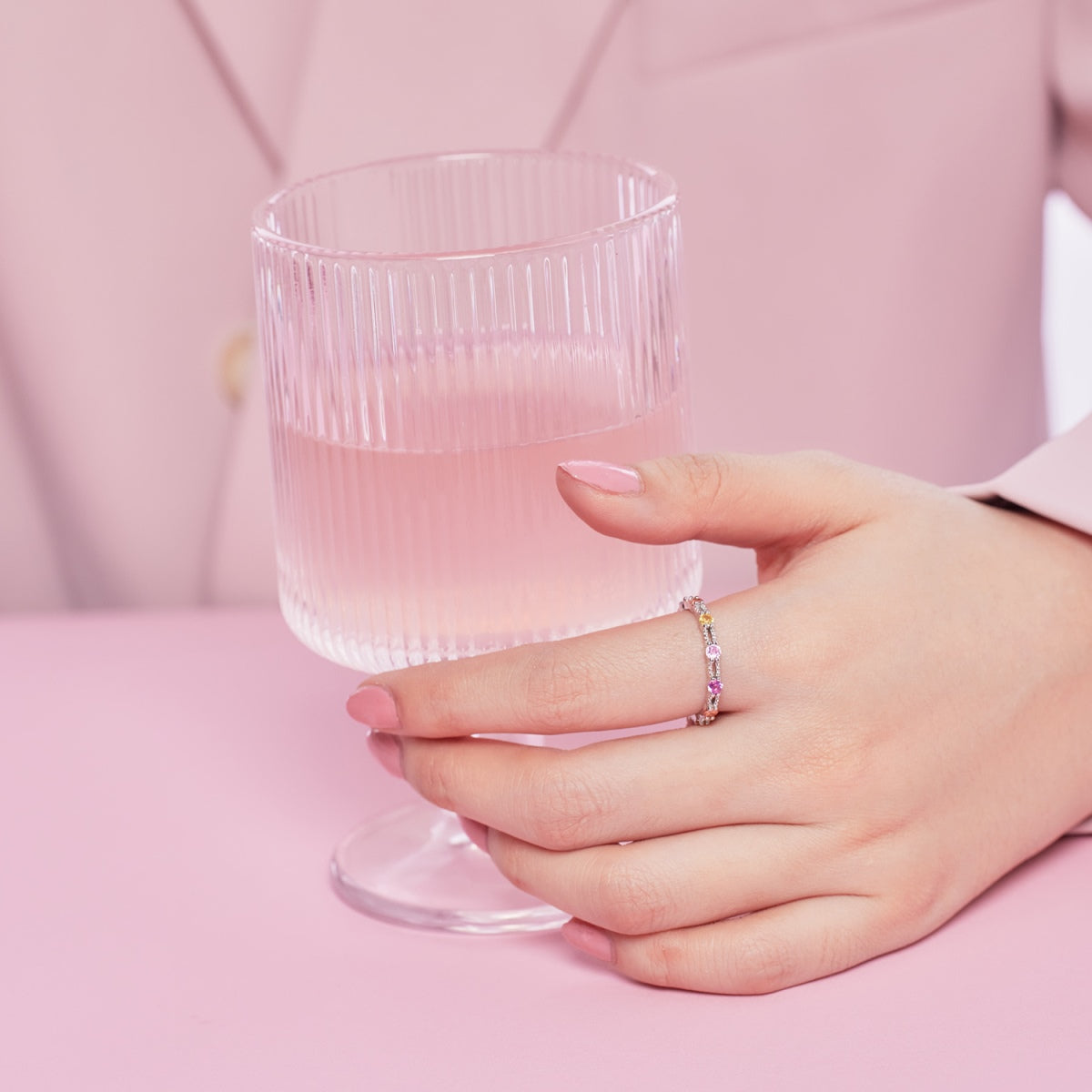[Solara Jewelry]Sparkling Colorful Round Cut Tennis Ring