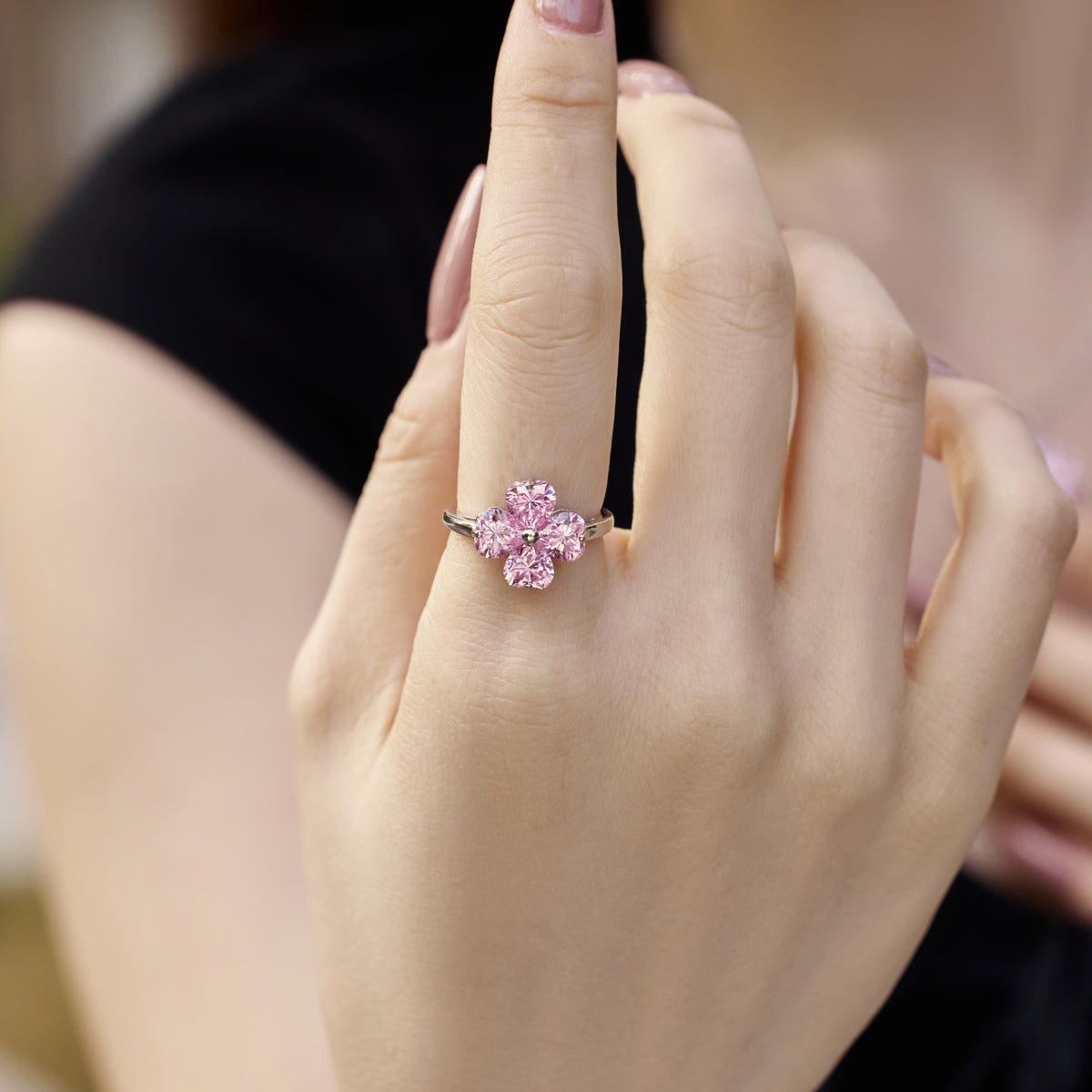 [Solara Jewelry]Heart-shaped Four-Leaf Clover Ball Ring