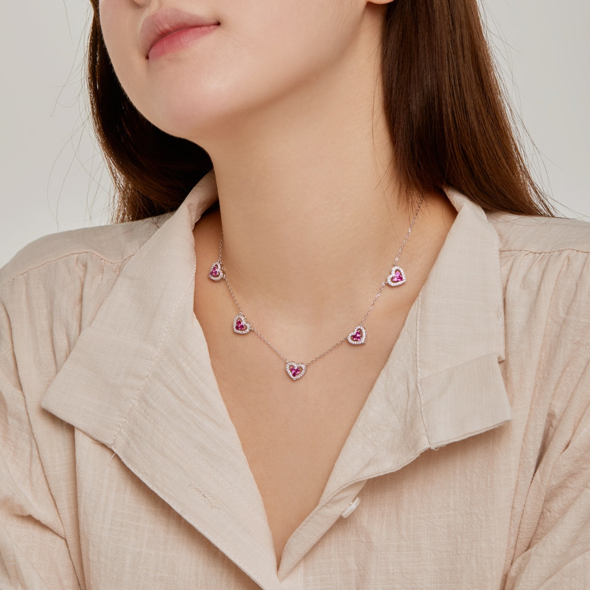 [Solara Jewelry]Sparkling Five Heart Necklace