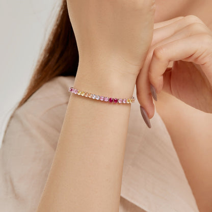 [Solara Jewelry]Radiant Colorful Round Cut Tennis Bracelet