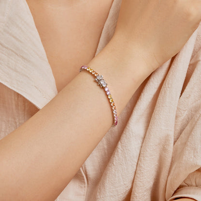 [Solara Jewelry]Radiant Colorful Round Cut Tennis Bracelet