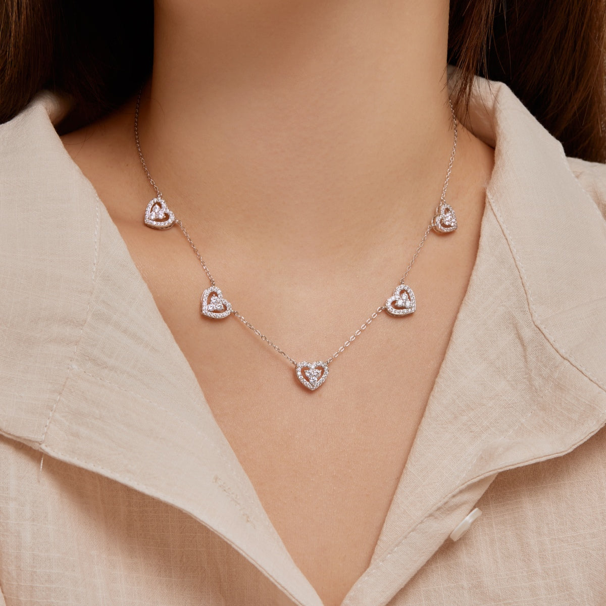 [Solara Jewelry]Sparkling Five Heart Necklace