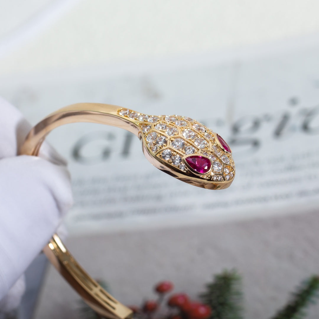 [Solara Jewelry]SERPENTI BRACELET PINK GOLD DIAMOND DOUBLE SNAKE
