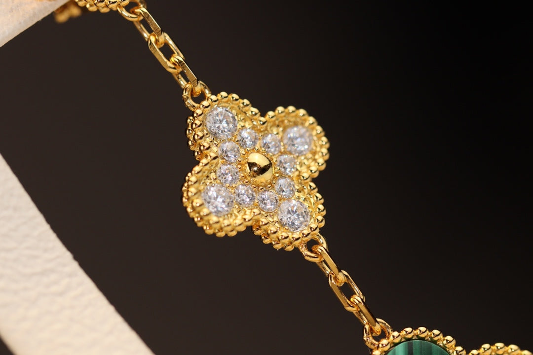 [Solara Jewelry]CLOVER EARRINGS GOLD MALACHITE DIAMOND 3 MOTIF