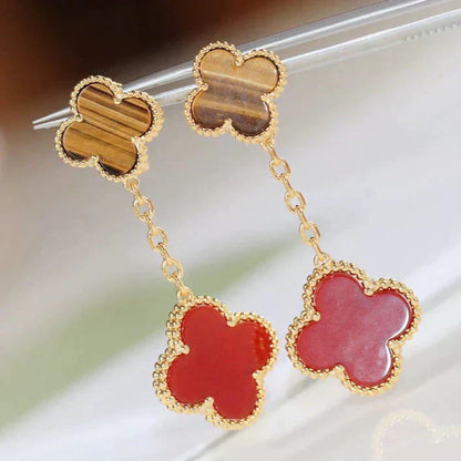 [Solara Jewelry]CLOVER  2 MOTIF  TIGER EYE CARNELIAN EARRINGS