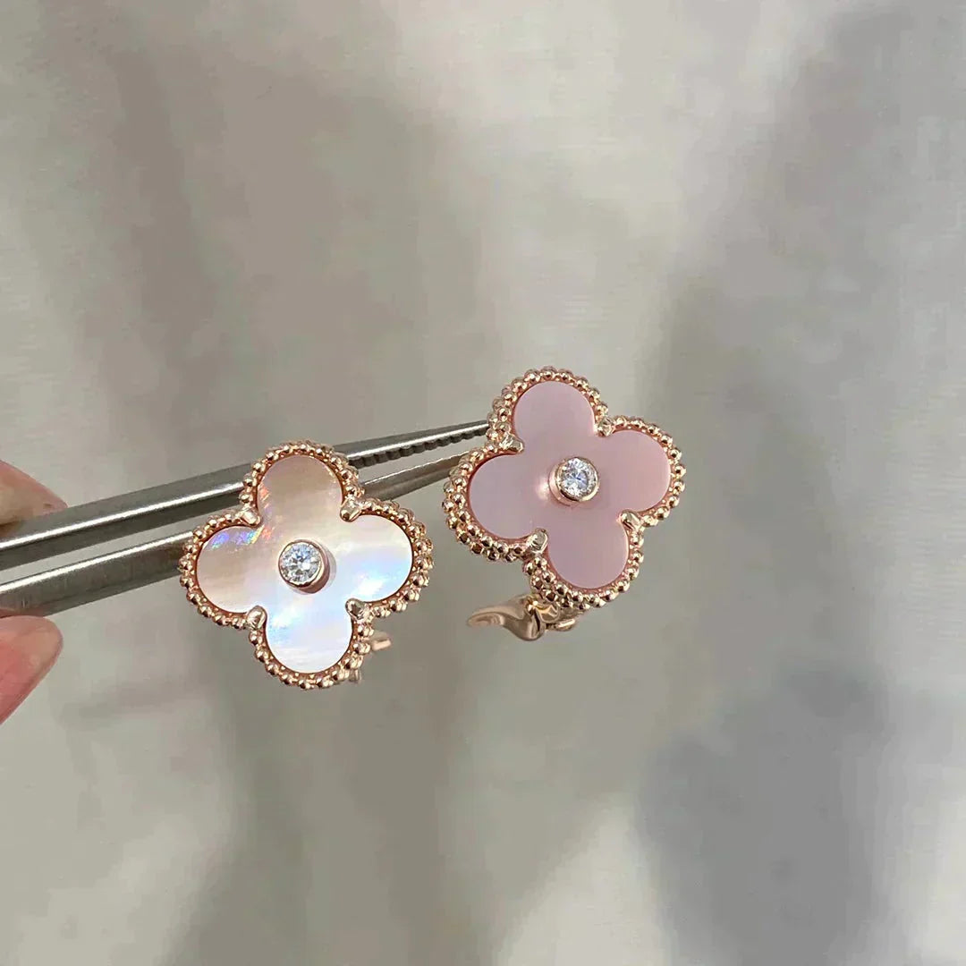 [Solara Jewelry]CLOVER MEDIUM 1 MOTIFS  PINK MOP DIAMOND EARRINGS