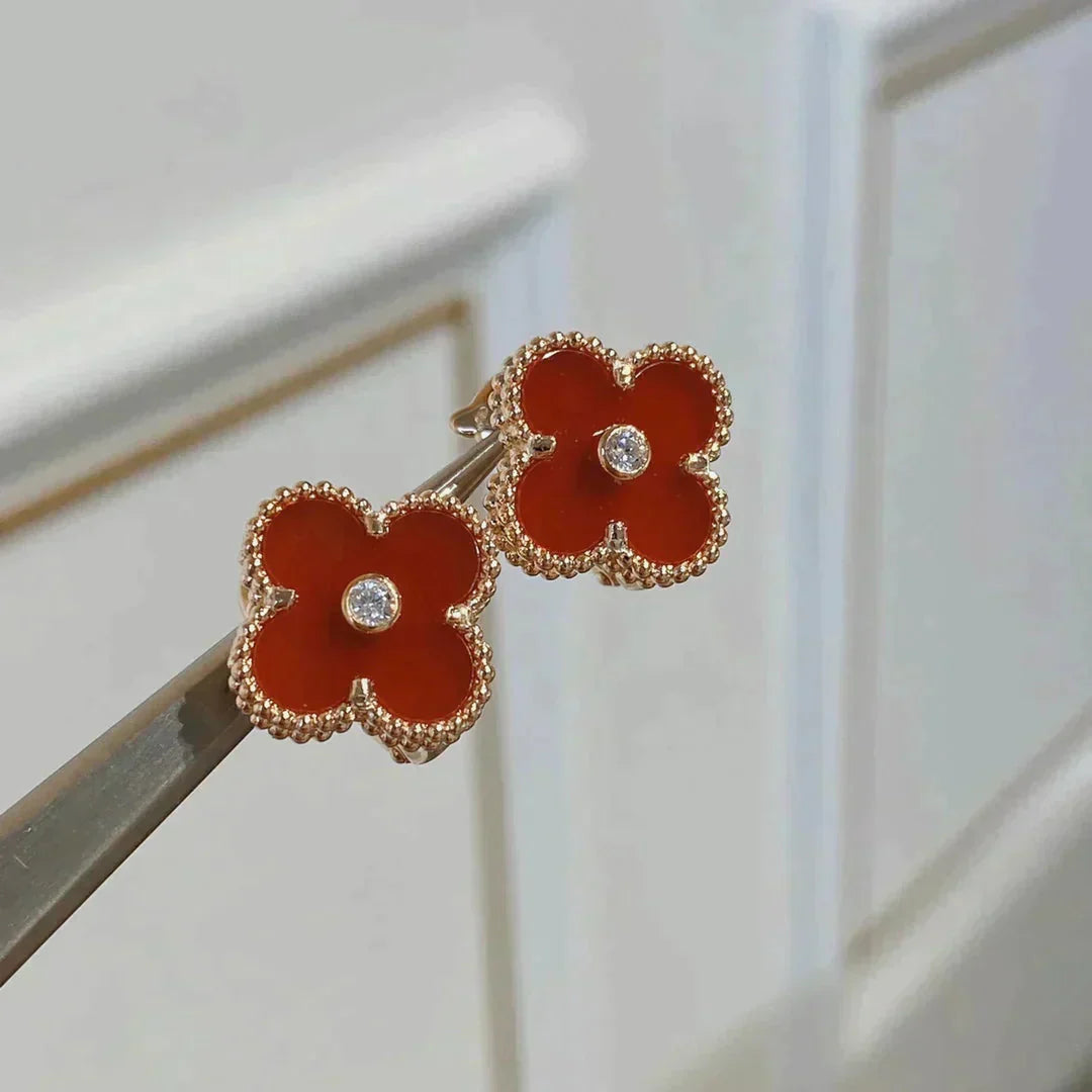 [Solara Jewelry]CLOVER MEDIUM 1 MOTIFS CARNELIAN  DIAMOND earrings