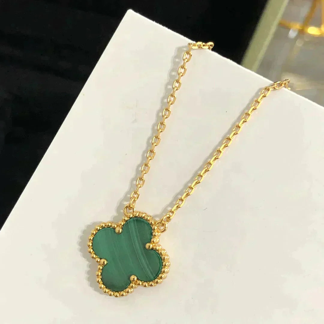 [Solara Jewelry]CLOVER 15MM MALACHITE SINGLE FLOWER  NECKLACE