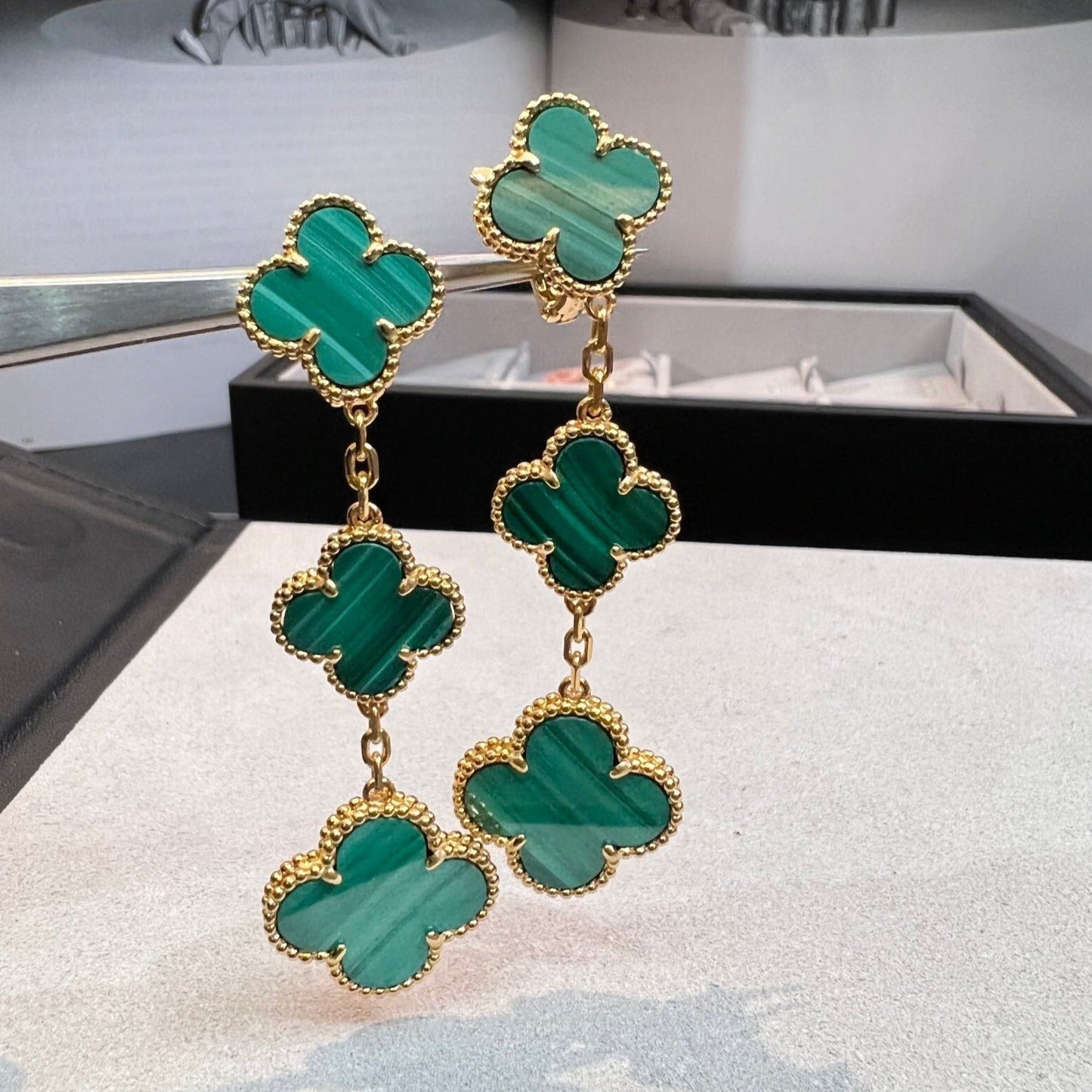 [Solara Jewelry]CLOVER MALACHITE 3 MOTIFS GOLD