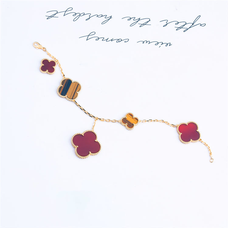 [Solara Jewelry]CLOVER BRACELET 5 MOTIFS CARNELIAN TIGER EYE