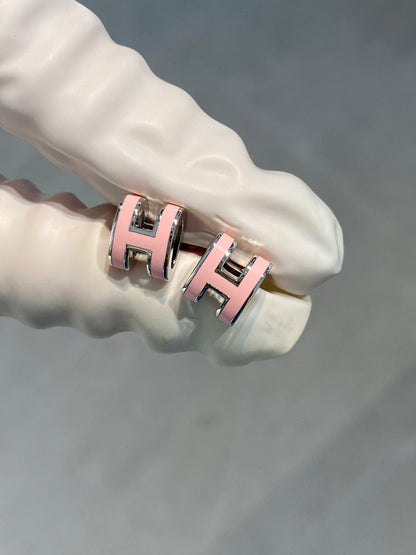 [Solara Jewelry]MINI POP H SILVER EARRINGS PINK