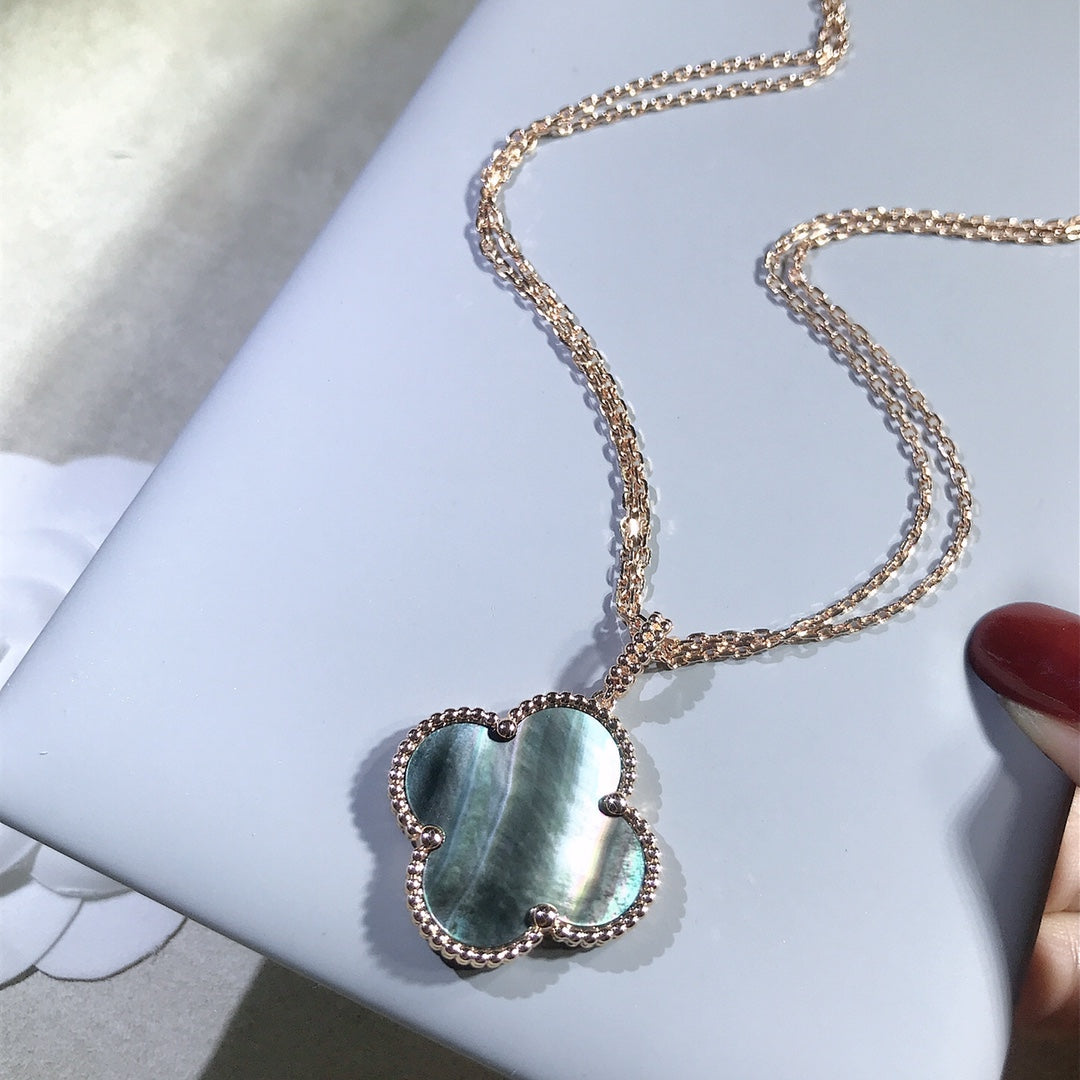 [Solara Jewelry]CLOVER 25MM GOLD DARK MOP BIG CLOVER NECKLACE