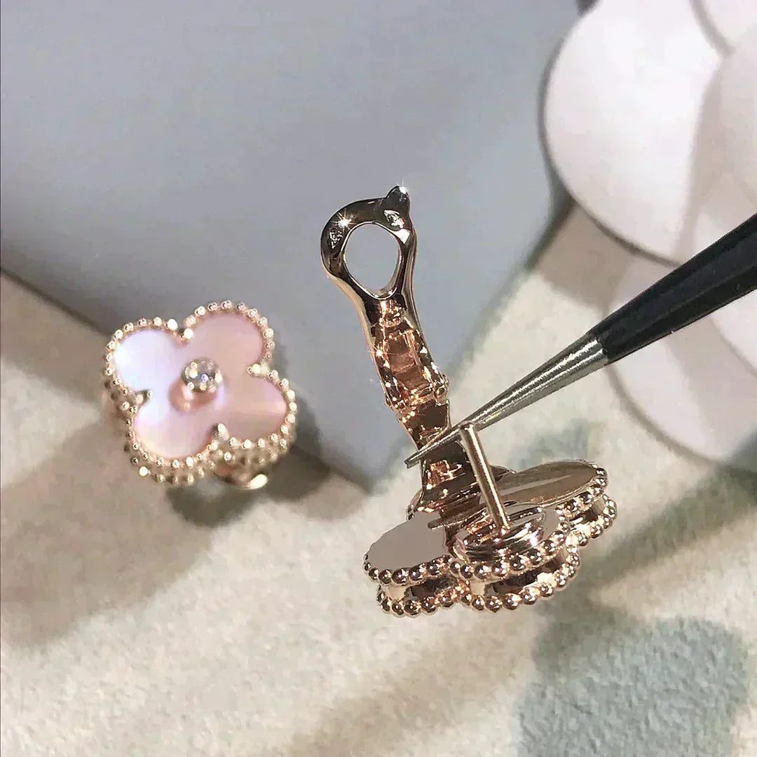 [Solara Jewelry]CLOVER MEDIUM 1 MOTIFS  PINK MOP DIAMOND EARRINGS