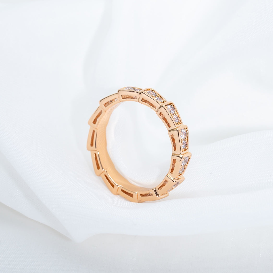 [Solara Jewelry]SERPENTI RING PINK GOLD DIAMOND PAVED 3MM