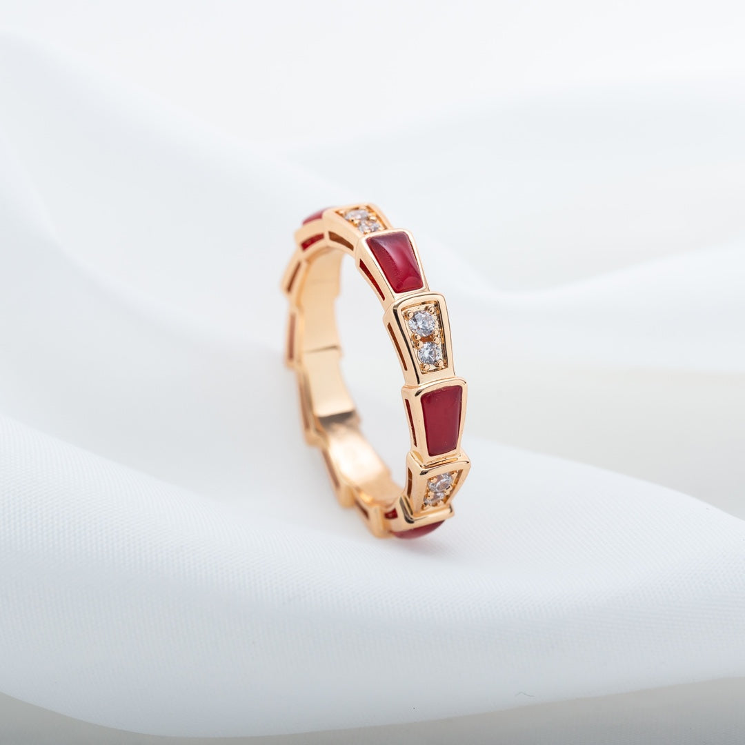 [Solara Jewelry]SERPENTI RING PINK GOLD CARNELIAN DIAMOND 3MM