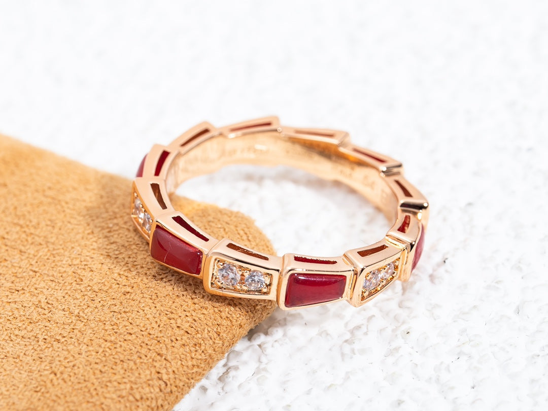 [Solara Jewelry]SERPENTI RING PINK GOLD CARNELIAN DIAMOND 3MM