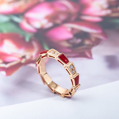 [Solara Jewelry]SERPENTI RING PINK GOLD CARNELIAN DIAMOND 3MM