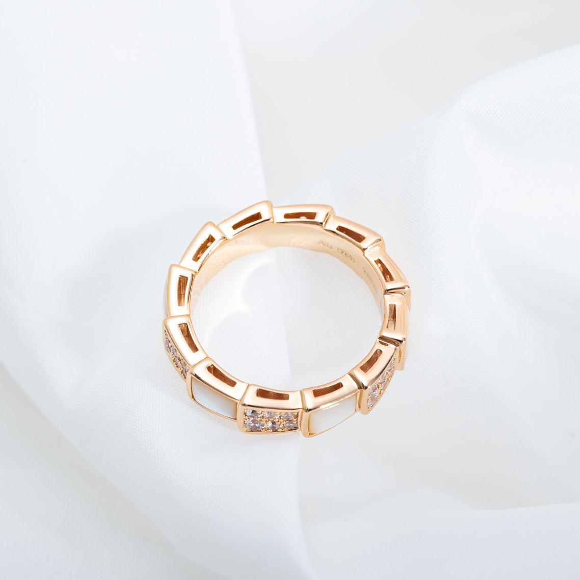 [Solara Jewelry]SERPENTI RING PINK GOLD MOP DIAMOND PAVED 4MM
