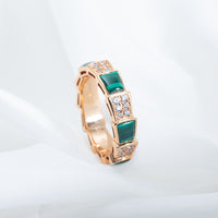[Solara Jewelry]SERPENTI RING PINK GOLD MALACHITE DIAMOND PAVED 4MM