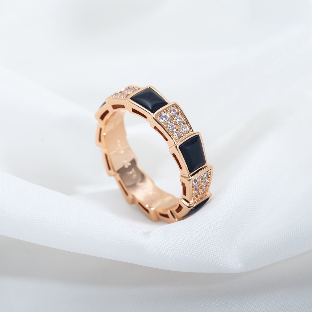 [Solara Jewelry]SERPENTI RING PINK GOLD BLACK MOP DIAMOND PAVED 4MM