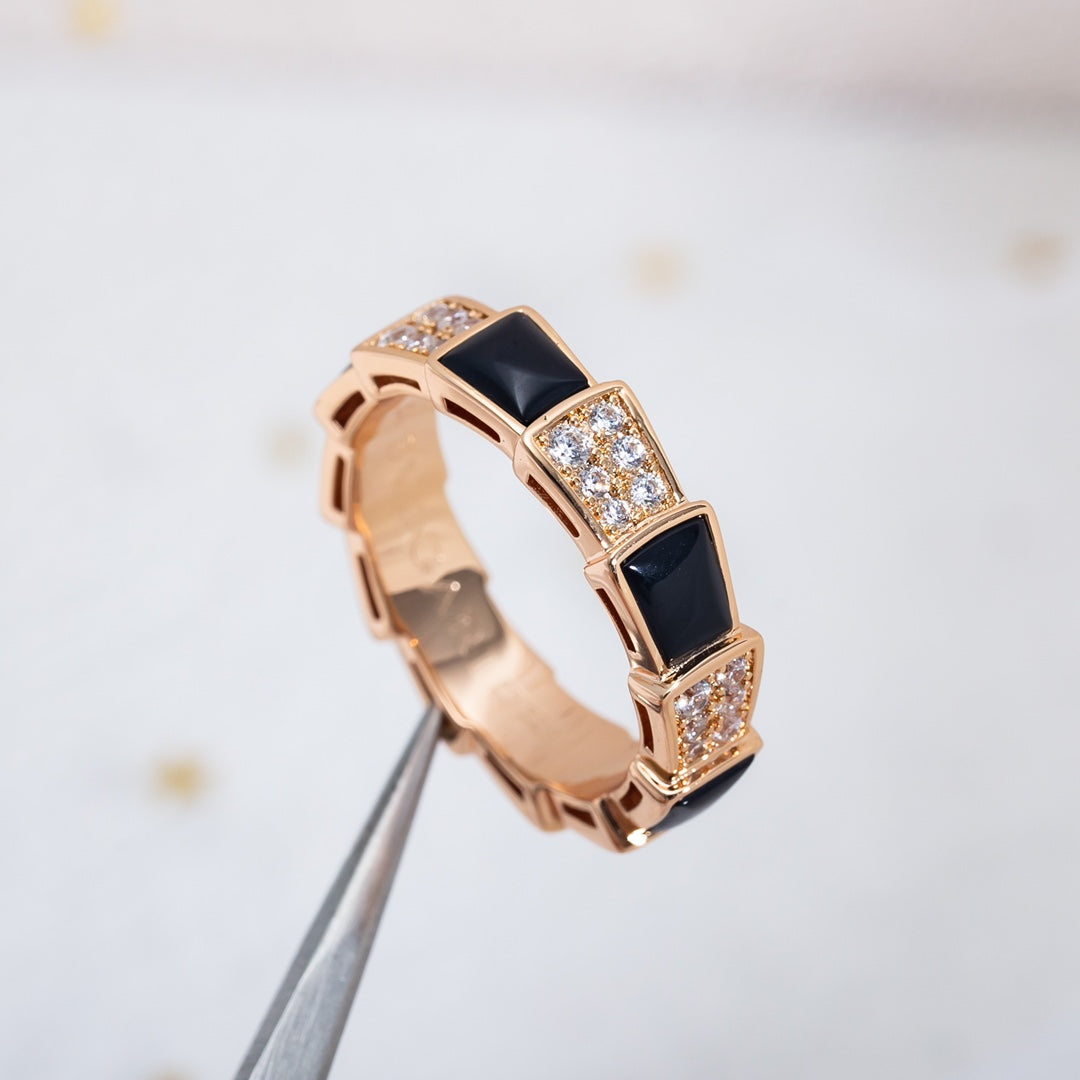 [Solara Jewelry]SERPENTI RING PINK GOLD BLACK MOP DIAMOND PAVED 4MM