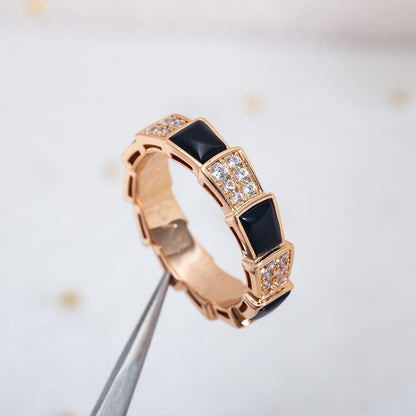 [Solara Jewelry]SERPENTI RING PINK GOLD BLACK MOP DIAMOND PAVED 4MM