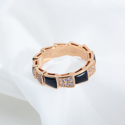 [Solara Jewelry]SERPENTI RING PINK GOLD BLACK MOP DIAMOND PAVED 4MM