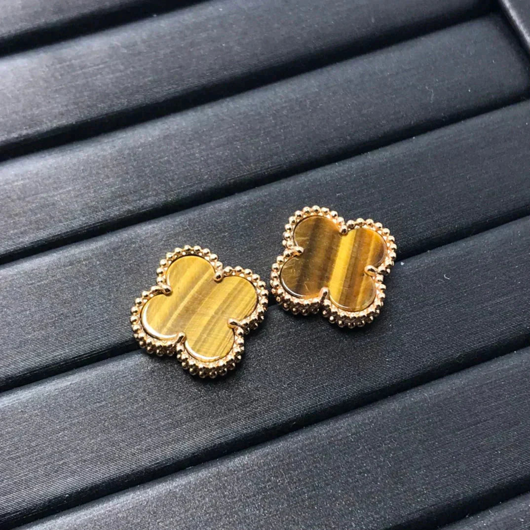 [Solara Jewelry]CLOVER MEDIUM 1 MOTIFS TIGER EYE EARRINGS