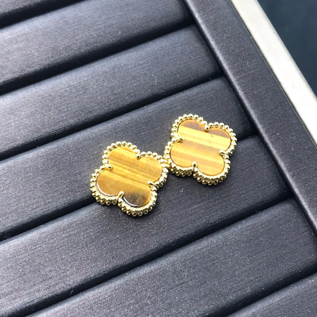 [Solara Jewelry]CLOVER MEDIUM 1 MOTIFS TIGER EYE EARRINGS