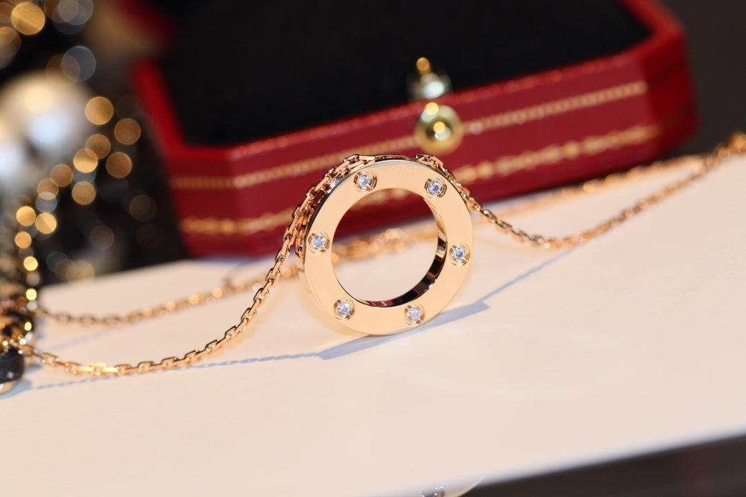 [Solara Jewelry]LOVE NECKLACE 16MM 6 DIAMONDS PINK GOLD