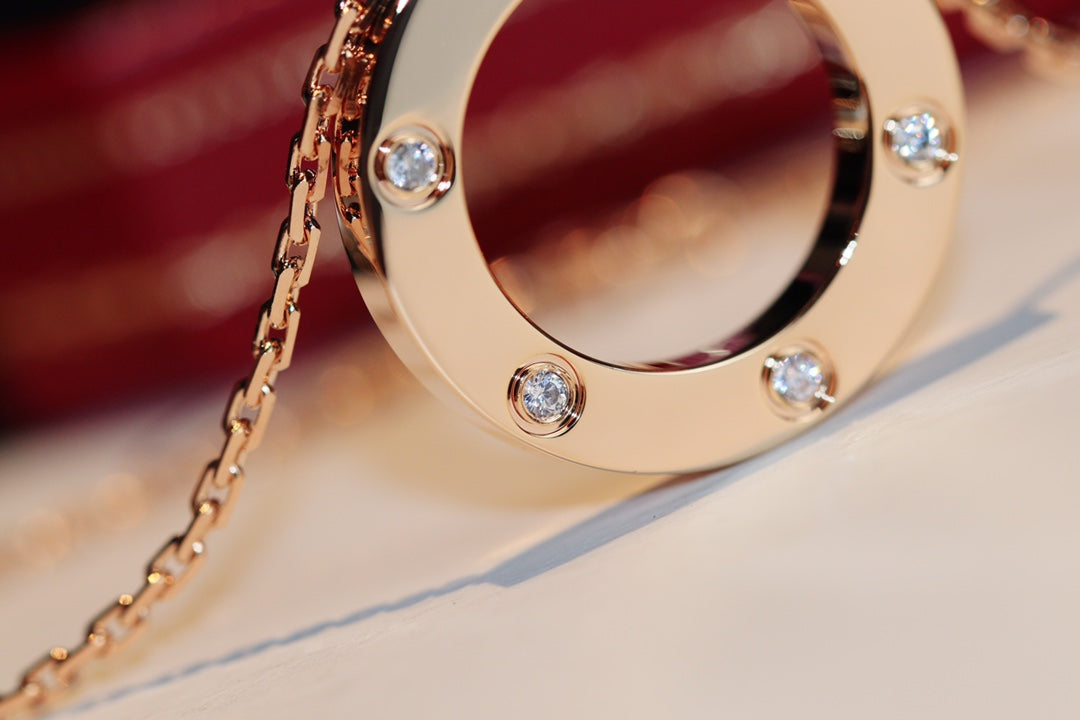 [Solara Jewelry]LOVE NECKLACE 16MM 6 DIAMONDS PINK GOLD