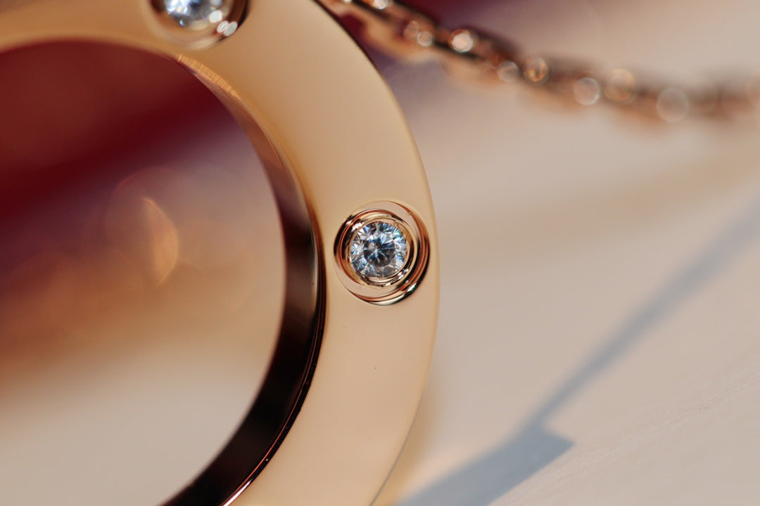 [Solara Jewelry]LOVE NECKLACE 16MM 6 DIAMONDS PINK GOLD
