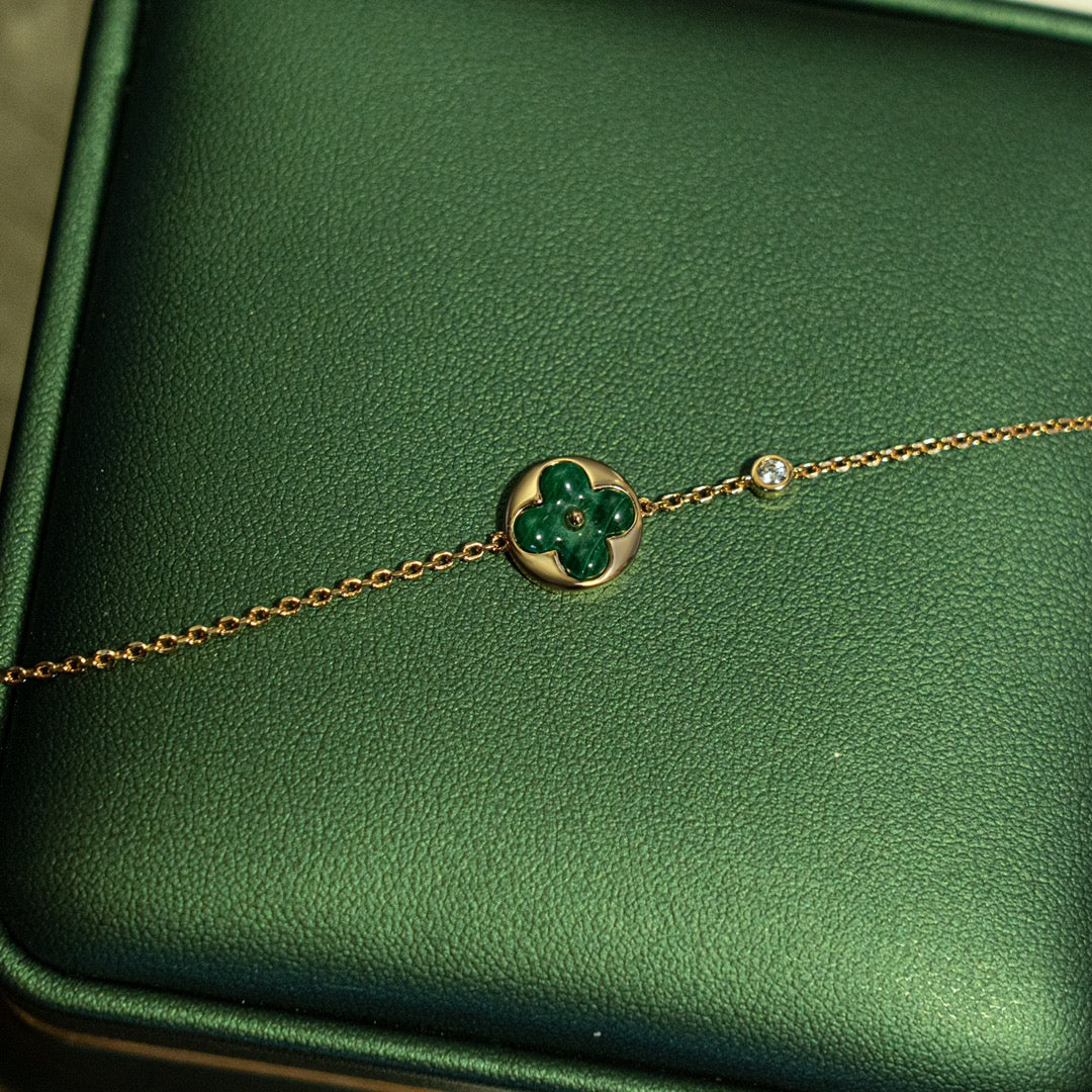 [Solara Jewelry]SUN MALACHITE 1 DIAMOND PINK GOLD BRACELET
