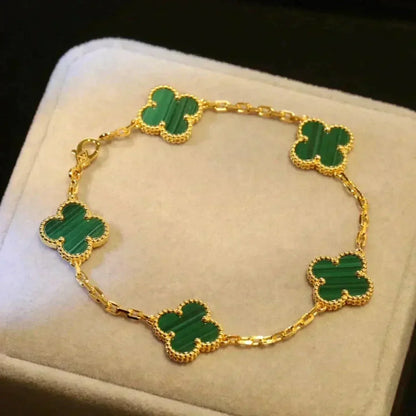 [Solara Jewelry]CLOVER 5 MOTIFS MALACHITE BRACELET