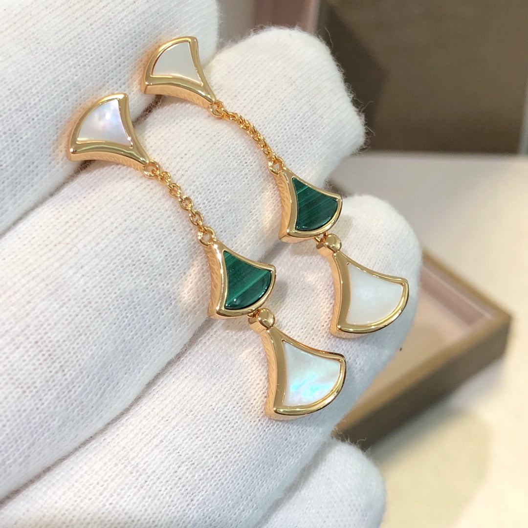 [Solara Jewelry]DREAM EARRINGS 3 MOTIFS MALACHITE MOP PINK GOLD