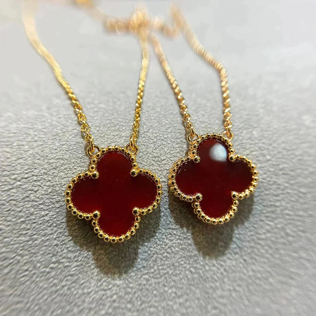 [Solara Jewelry]CLOVER 15MM CARNELIAN SINGLE FLOWER NECKLACE